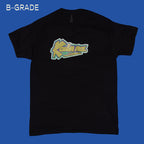 Black t-shirt with a colorful shiny graphic that says "Kain na." pictured on a blue background
