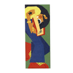 Colorful bookmark illustration of a girl with star tattoo on her arm reading a book