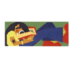 Colorful bookmark illustration of a girl with star tattoo on her arm reading a book