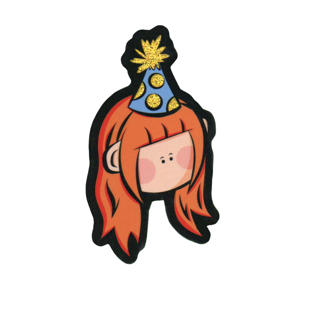 Glittery Party Hat Girl Sticker